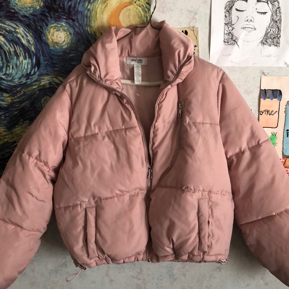 pale pink puffer jacket